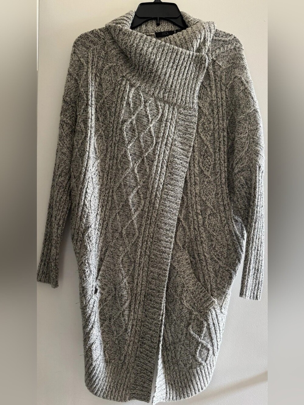 Gray Cable-Knit Open Cardigan Sweater